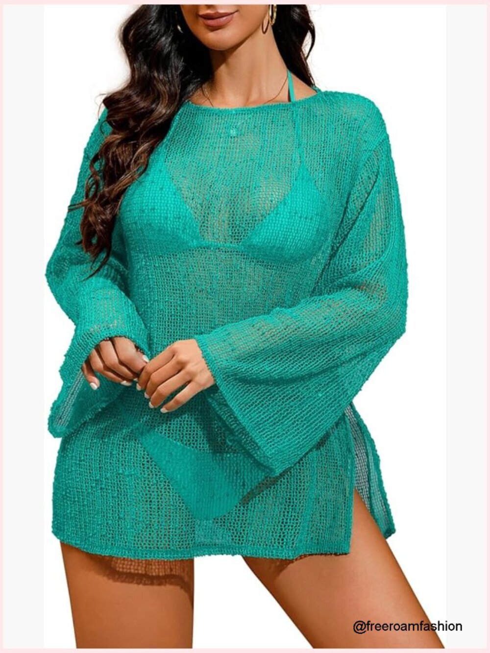 Crochet Sheer Kaftan Beach Dress Swim Coverup Summer Vacation Outfits One Piece
